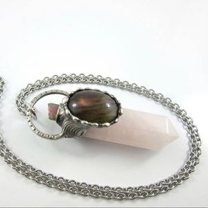 Crystal necklace - watermelon tourmaline, purple labradorite & rose quartz